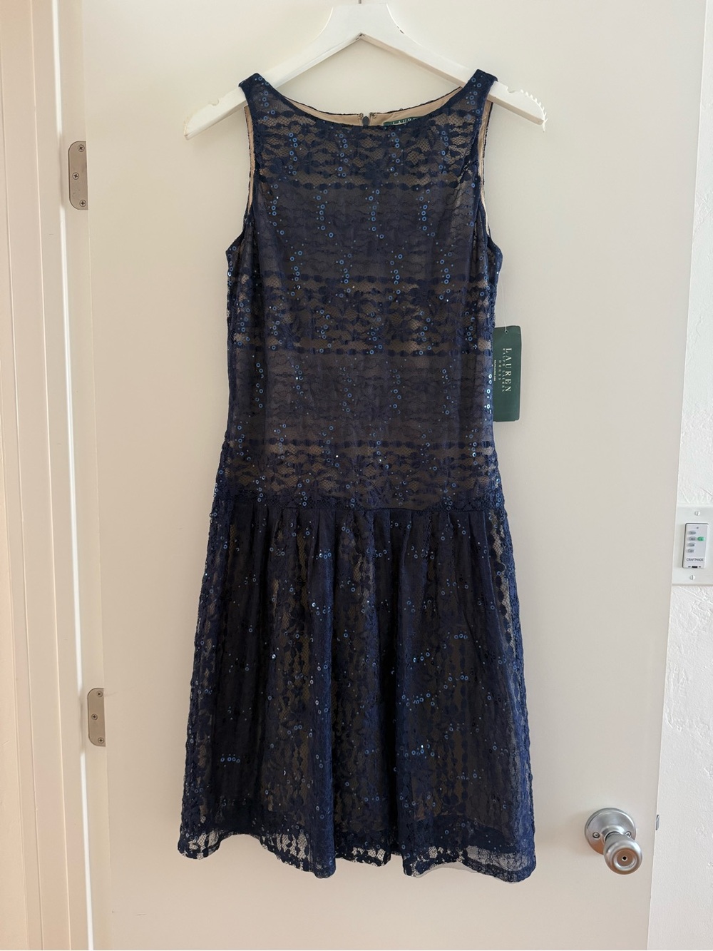 Ralph Lauren Navy Sequin Lace Sleeveless Dress